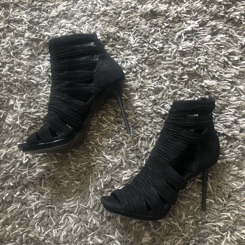 Donald J Pliner leather high heel, open toe boots